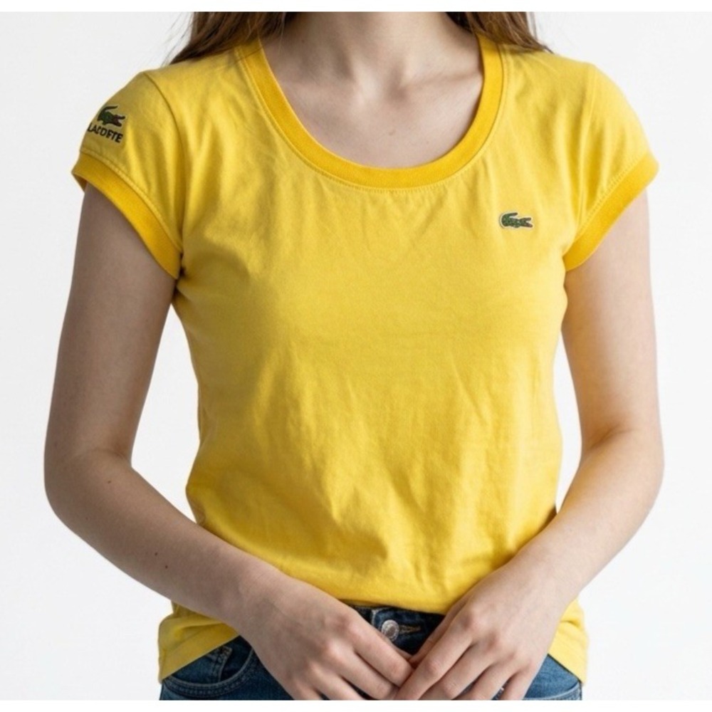 VINTAGE Lacoste MADE IN FRANCE Y2K Cap Sleeve SMALL YELLOW